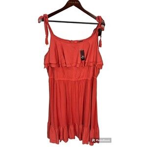 Torrid Women Coral Ruffled Tiered Challis Dress Tassel Tie Summer Skirt Sz 3 T2